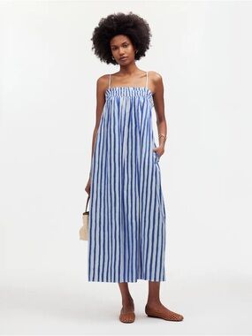 Madewell Blue and White Striped Smocked Maxi Dress